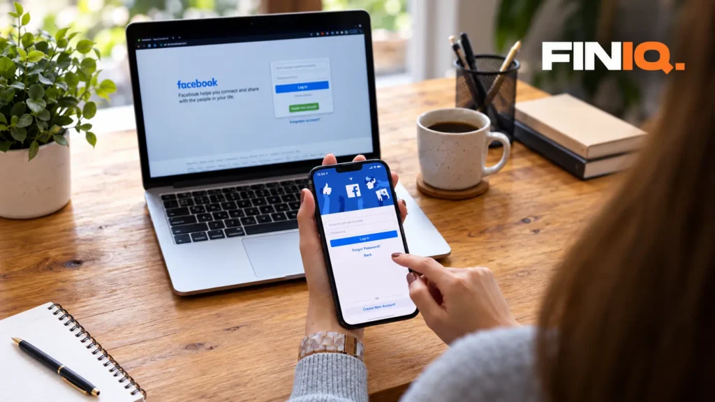 Moderné pracovisko s prihlásením na Facebook